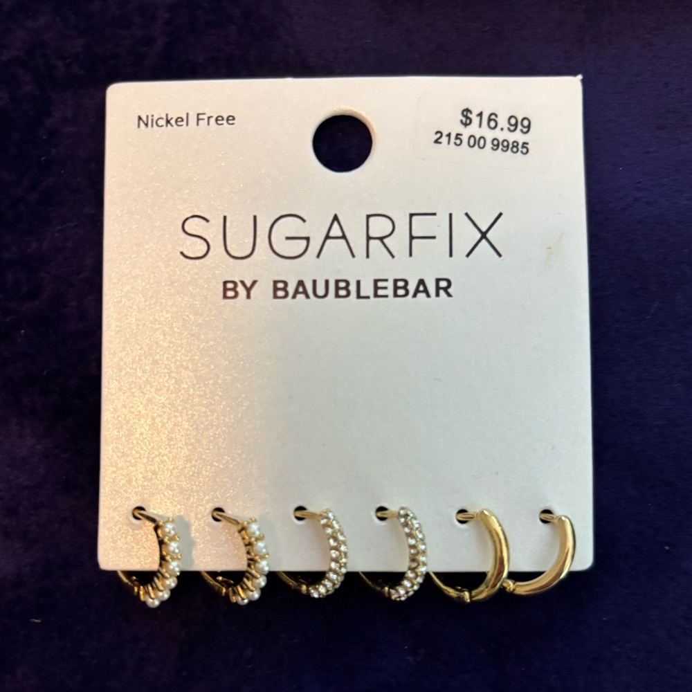 SugarFix by BaubleBar Earring Set -3 pair small hoops- NWT